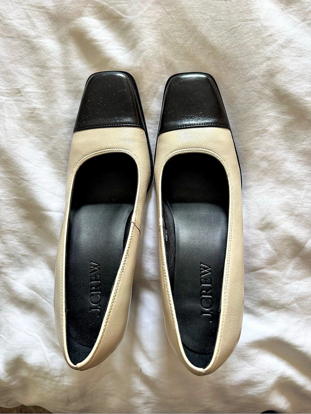 J.Crew Ava cap toe pumps in leather Cream & Black